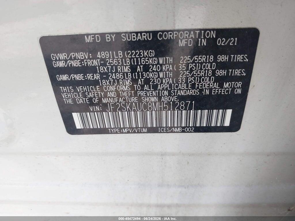 JF2SKAUC8MH512871 2021 SUBARU FORESTER photo no. 9