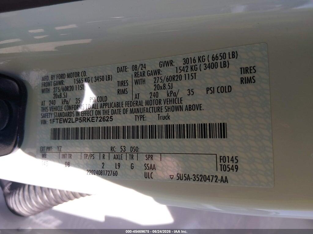1FTEW2LP5RKE72625 2024 FORD F-150 photo no. 9