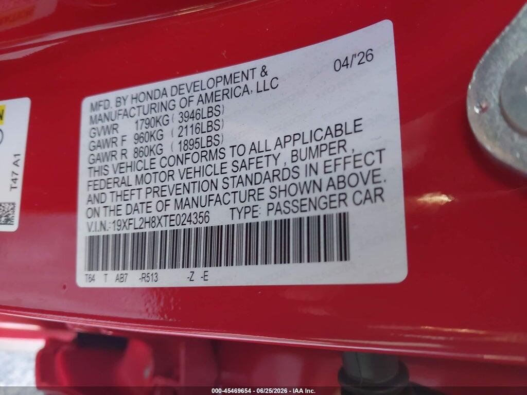 19XFL2H8XTE024356 2026 HONDA CIVIC photo no. 9
