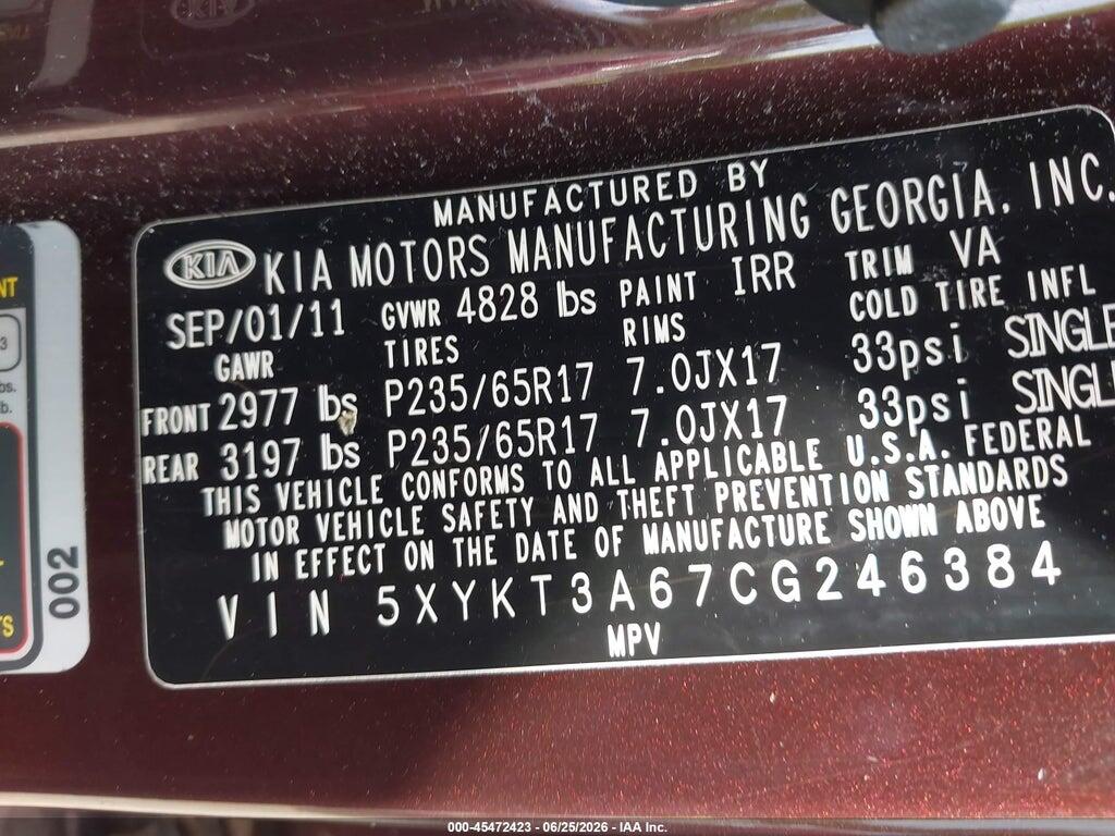 5XYKT3A67CG246384 2012 KIA SORENTO photo no. 9