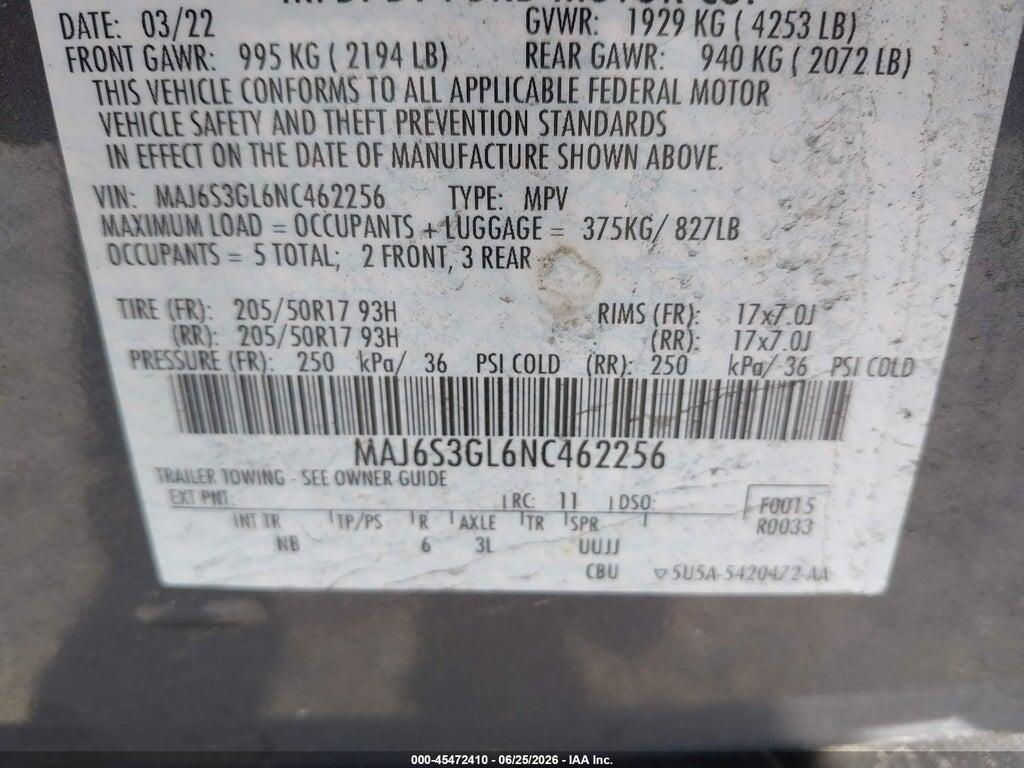 MAJ6S3GL6NC462256 2022 FORD ECOSPORT photo no. 9