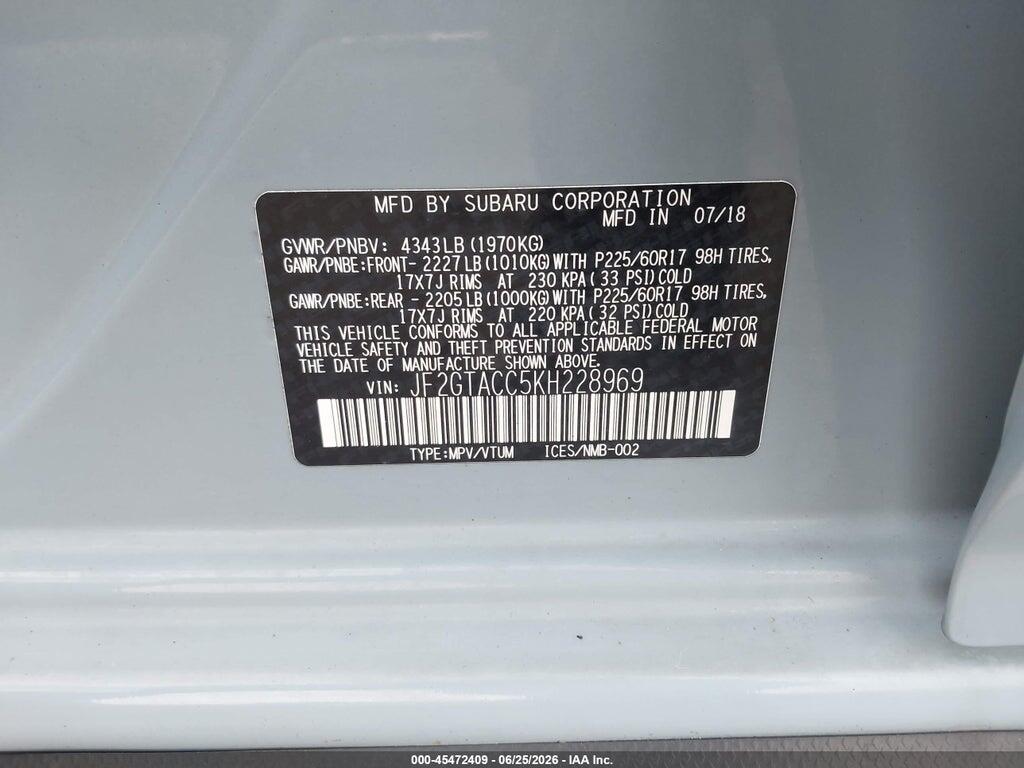 JF2GTACC5KH228969 2019 SUBARU CROSSTREK photo no. 9