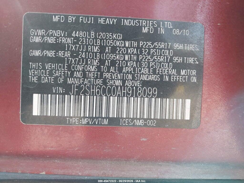 JF2SH6CC0AH918099 2010 SUBARU FORESTER photo no. 9