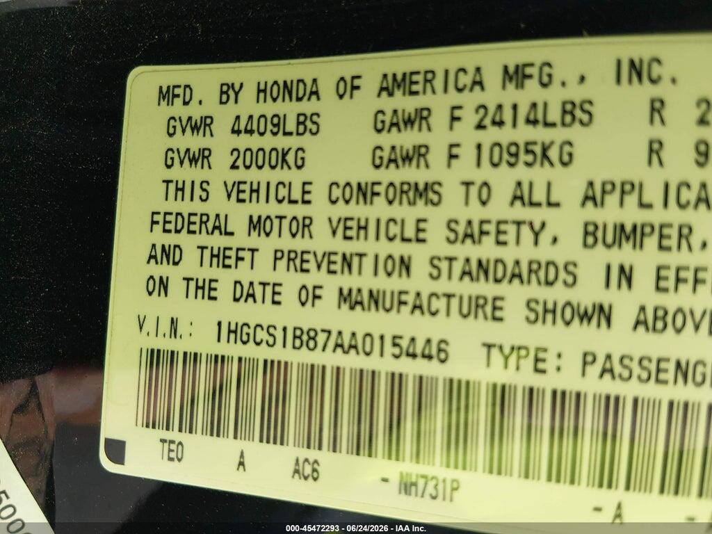 1HGCS1B87AA015446 2010 HONDA ACCORD photo no. 9