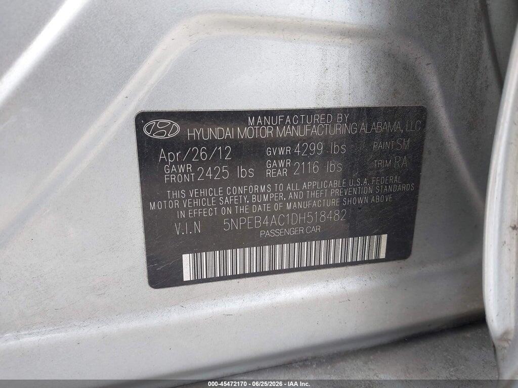 5NPEB4AC1DH518482 2013 HYUNDAI SONATA photo no. 9