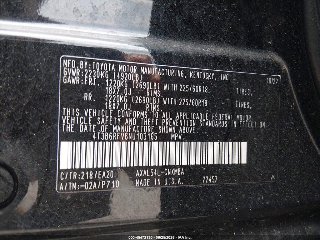 4T3B6RFV6NU103165 2022 TOYOTA RAV4 HYBRID photo no. 9