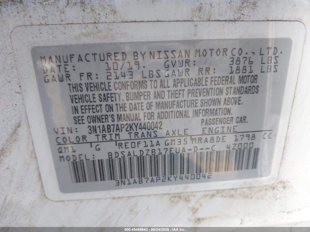 3N1AB7AP2KY440042 2019 NISSAN SENTRA photo no. 9