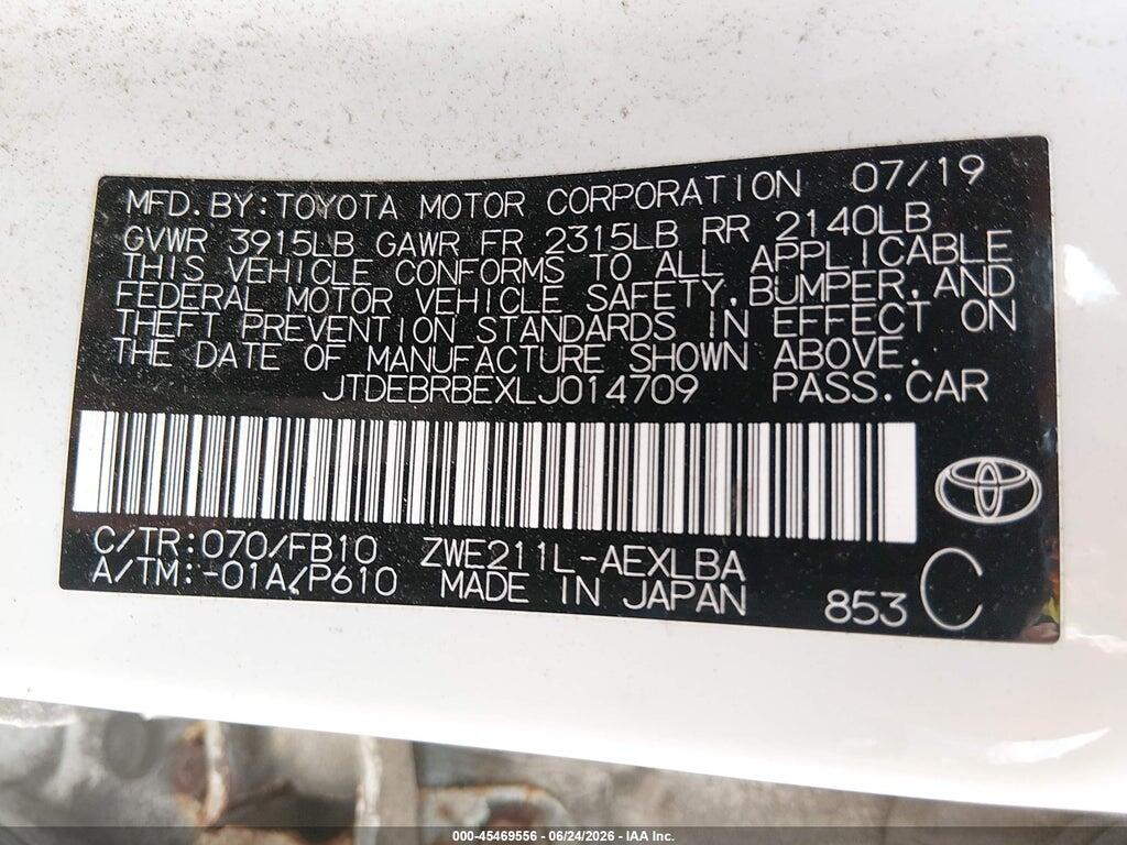 JTDEBRBEXLJ014709 2020 TOYOTA COROLLA photo no. 9