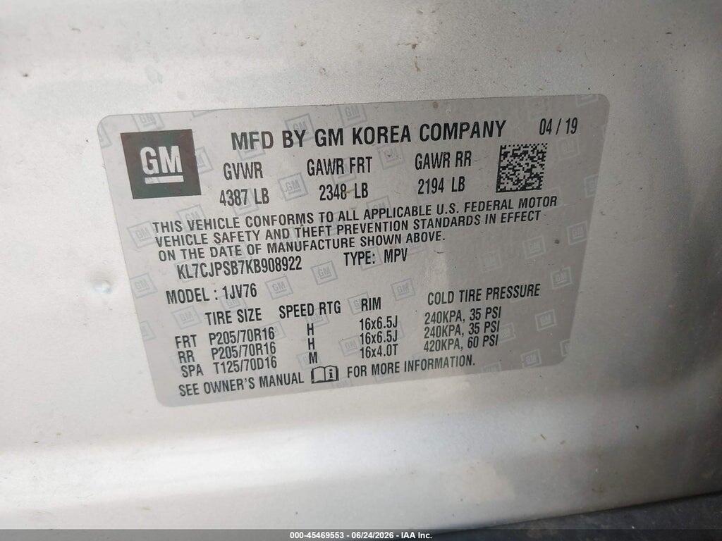 KL7CJPSB7KB908922 2019 CHEVROLET TRAX photo no. 9
