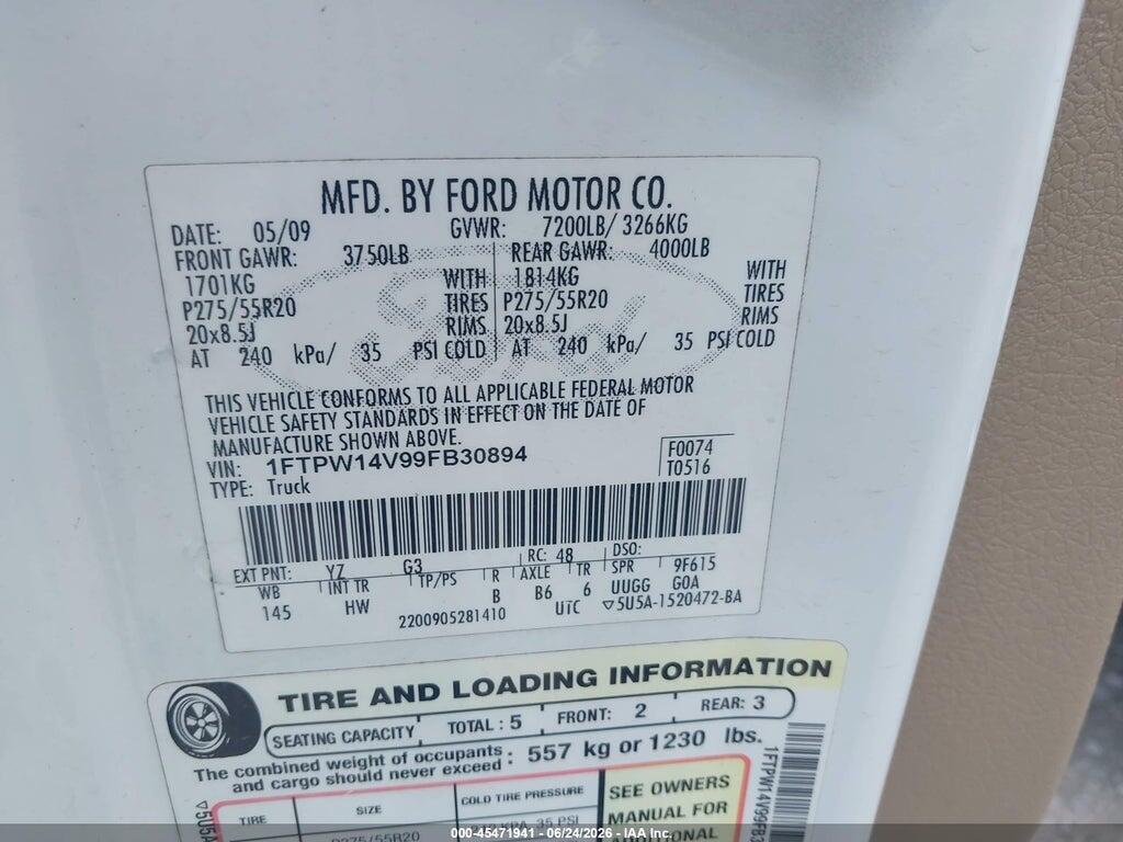 1FTPW14V99FB30894 2009 FORD F-150 photo no. 9