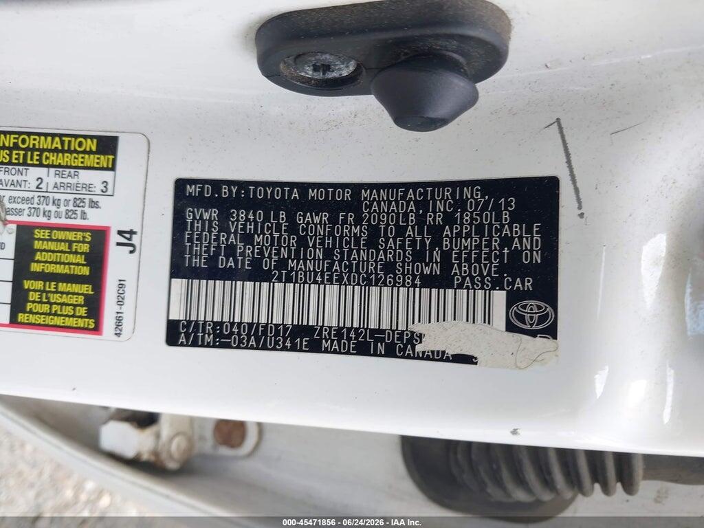 2T1BU4EEXDC126984 2013 TOYOTA COROLLA photo no. 9