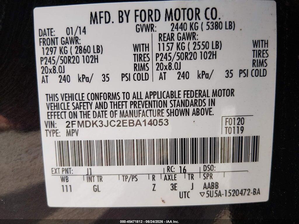 2FMDK3JC2EBA14053 2014 FORD EDGE photo no. 9