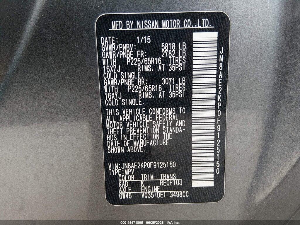JN8AE2KP0F9125150 2015 NISSAN QUEST photo no. 9