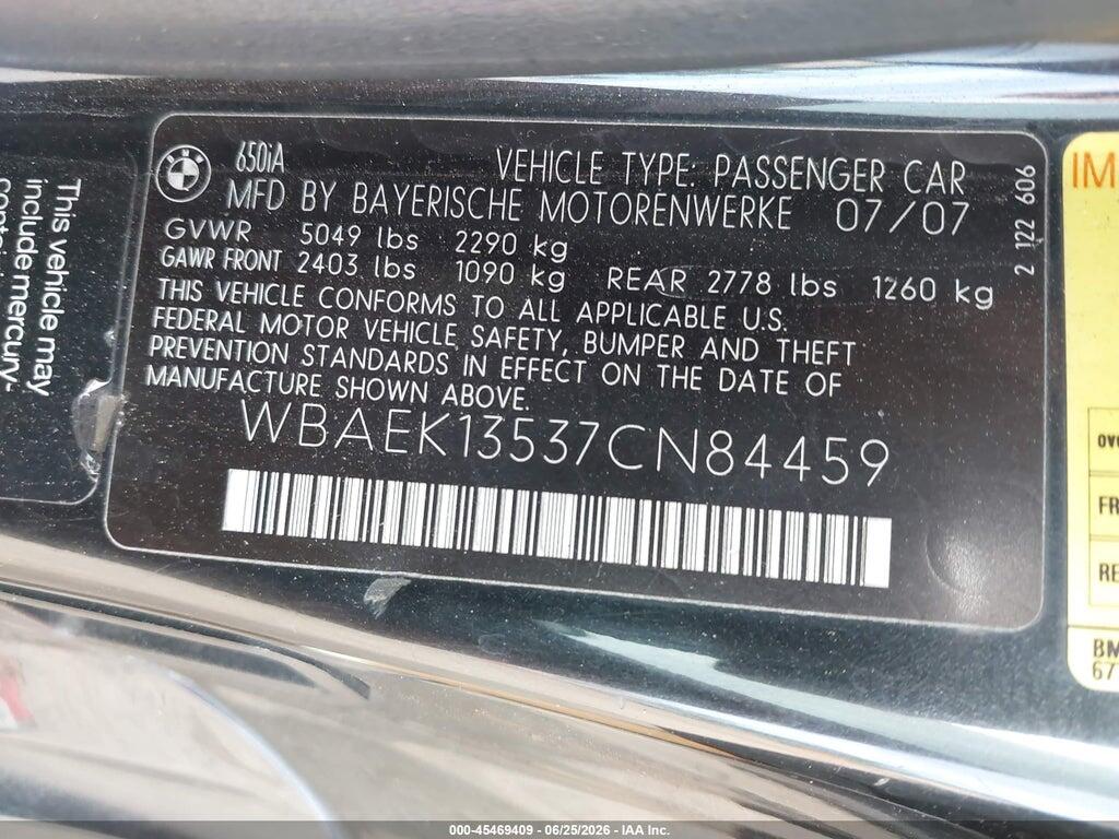 WBAEK13537CN84459 2007 BMW 650I photo no. 9