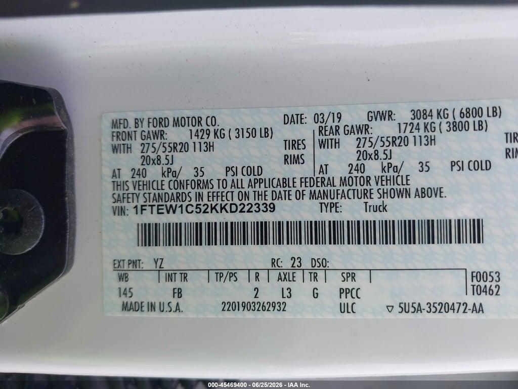 1FTEW1C52KKD22339 2019 FORD F-150 photo no. 9