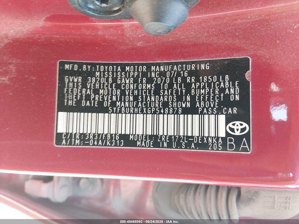5YFBURHEXGP548878 2016 TOYOTA COROLLA photo no. 9
