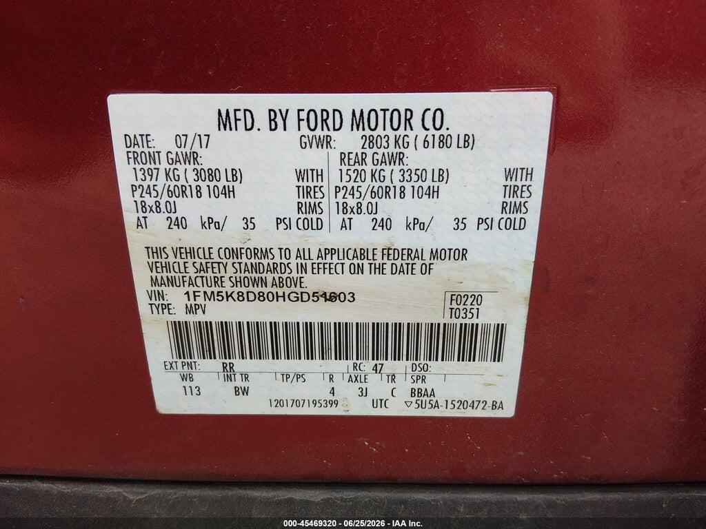 1FM5K8D80HGD51603 2017 FORD EXPLORER photo no. 9
