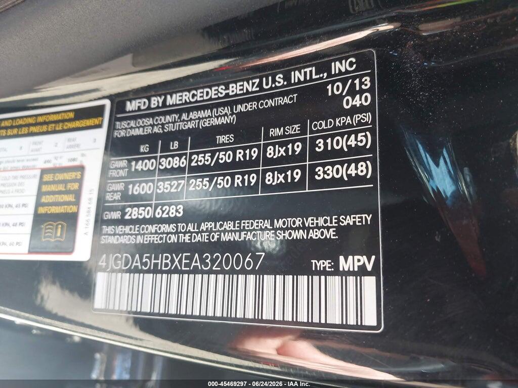 4JGDA5HBXEA320067 2014 MERCEDES-BENZ ML 350 photo no. 9