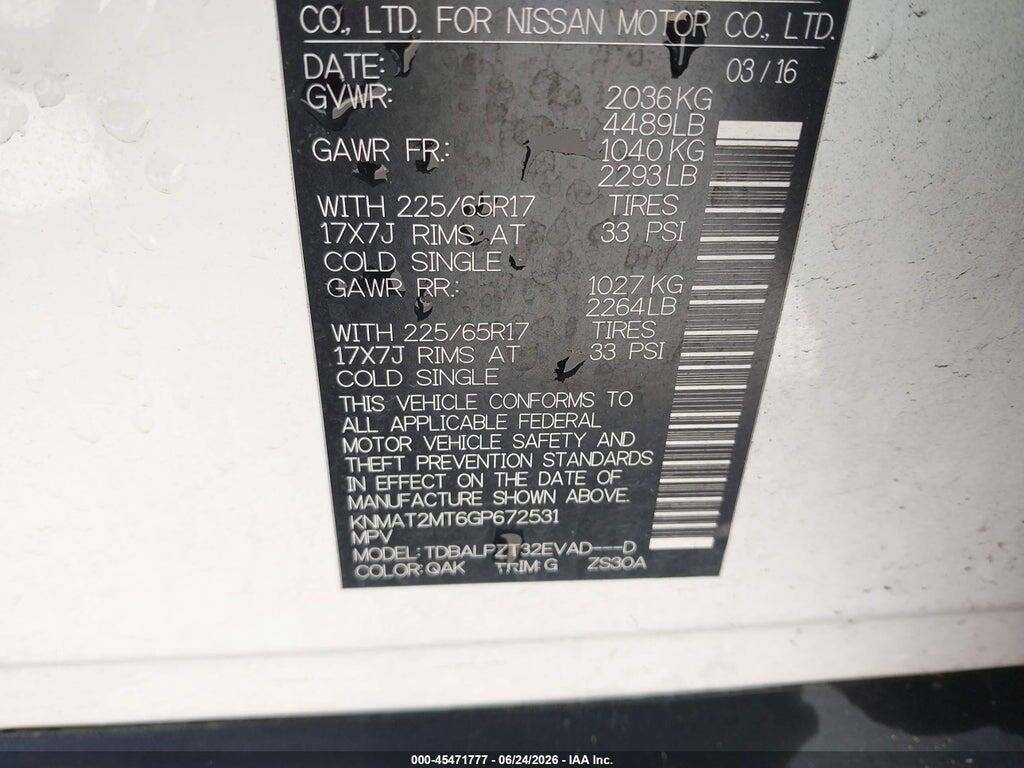 KNMAT2MT6GP672531 2016 NISSAN ROGUE photo no. 9