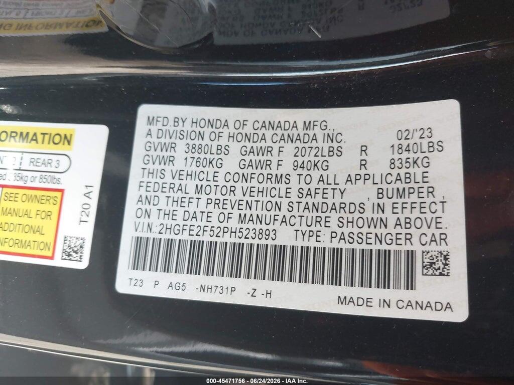 2HGFE2F52PH523893 2023 HONDA CIVIC photo no. 9