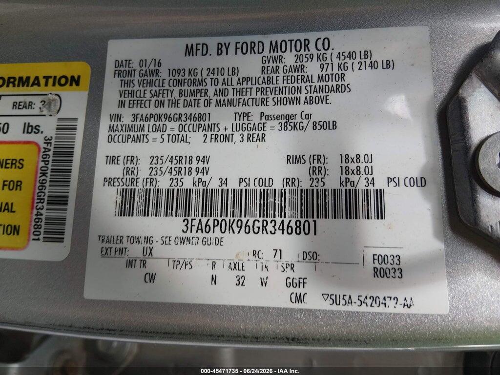 3FA6P0K96GR346801 2016 FORD FUSION photo no. 9