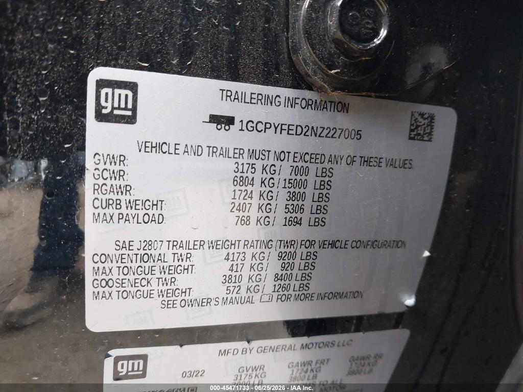 1GCPYFED2NZ227005 2022 CHEVROLET SILVERADO 1500 LTD photo no. 9