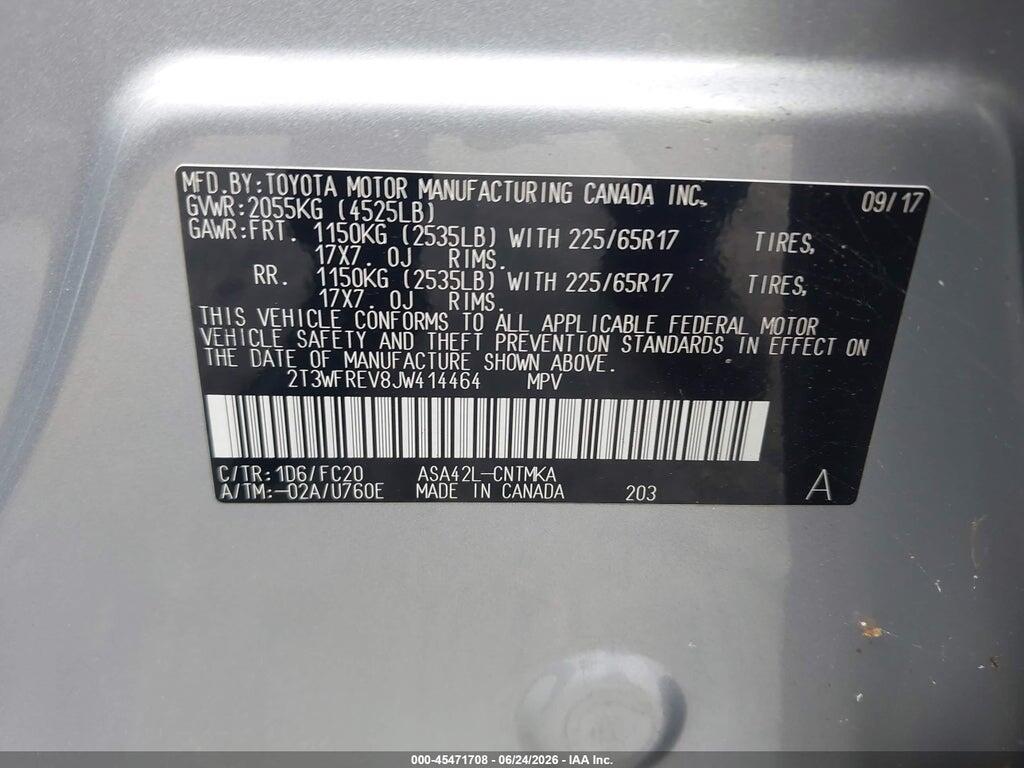 2T3WFREV8JW414464 2018 TOYOTA RAV4 photo no. 9