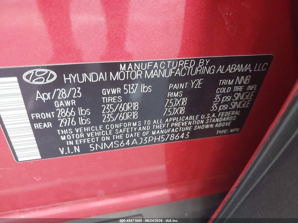 5NMS64AJ3PH578643 2023 HYUNDAI SANTA FE photo no. 9