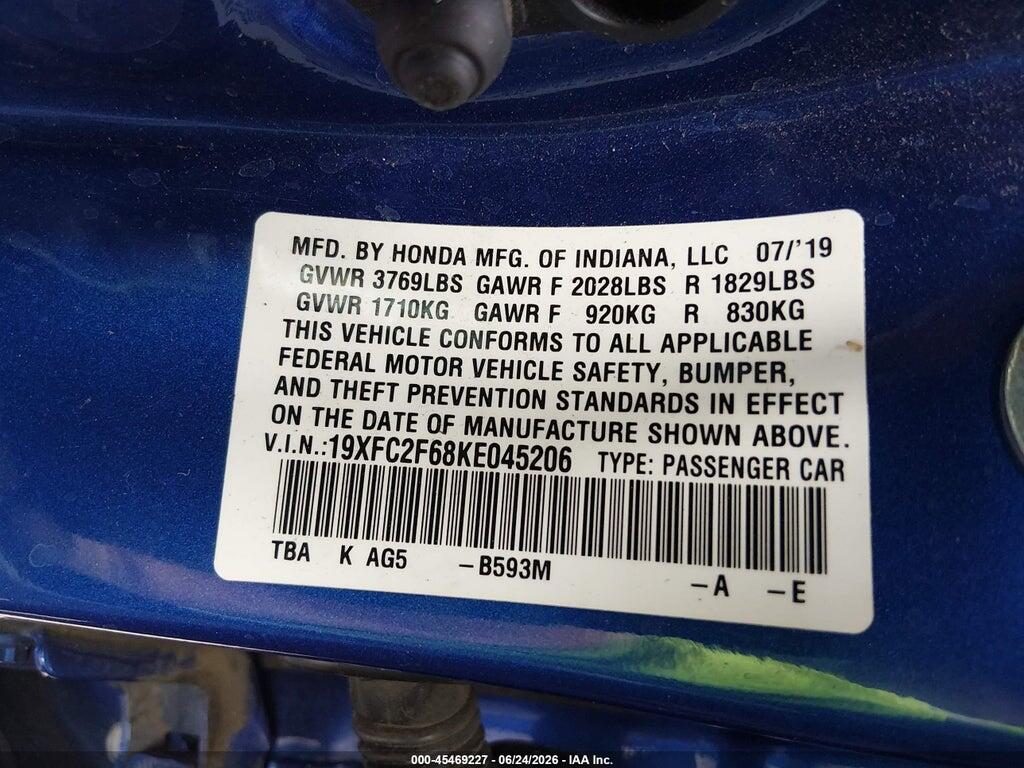 19XFC2F68KE045206 2019 HONDA CIVIC photo no. 9
