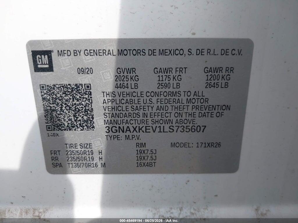 3GNAXKEV1LS735607 2020 CHEVROLET EQUINOX photo no. 9