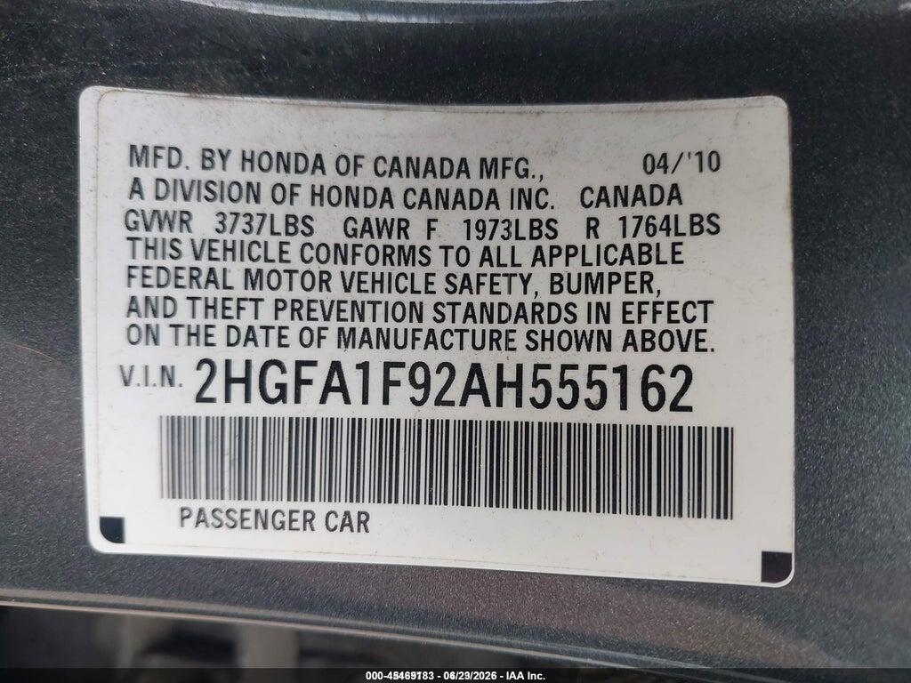 2HGFA1F92AH555162 2010 HONDA CIVIC photo no. 9