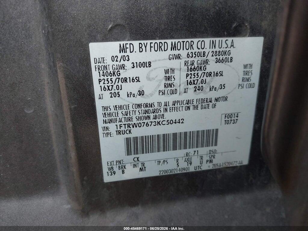 1FTRW07673KC50442 2003 FORD F-150 photo no. 9