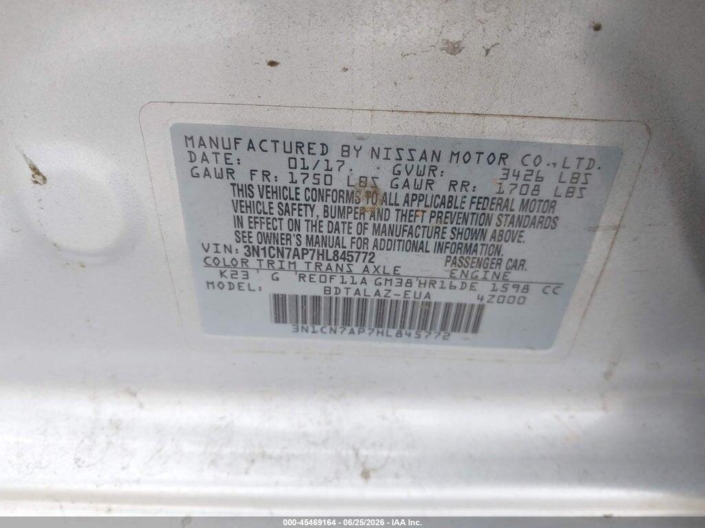 3N1CN7AP7HL845772 2017 NISSAN VERSA photo no. 9