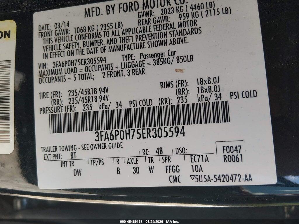 3FA6P0H75ER305594 2014 FORD FUSION photo no. 9