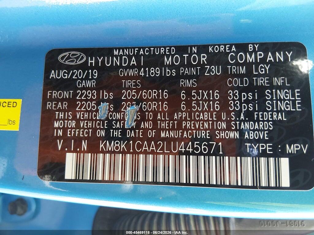 KM8K1CAA2LU445671 2020 HYUNDAI KONA photo no. 9