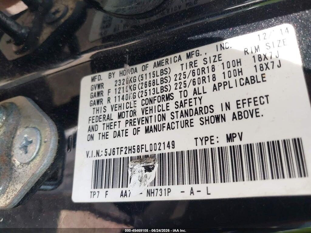5J6TF2H58FL002149 2015 HONDA CROSSTOUR photo no. 9