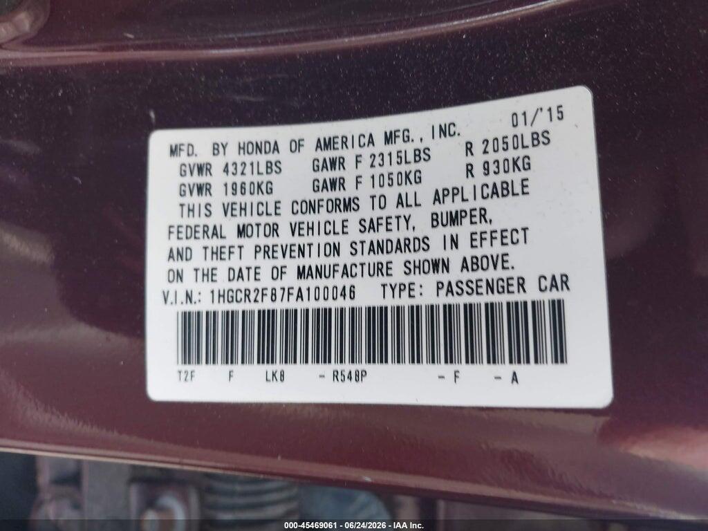 1HGCR2F87FA100046 2015 HONDA ACCORD photo no. 9