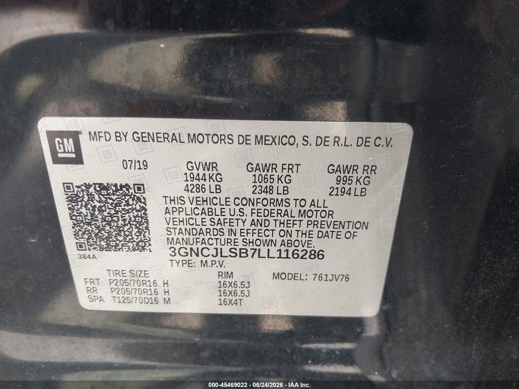 3GNCJLSB7LL116286 2020 CHEVROLET TRAX photo no. 9