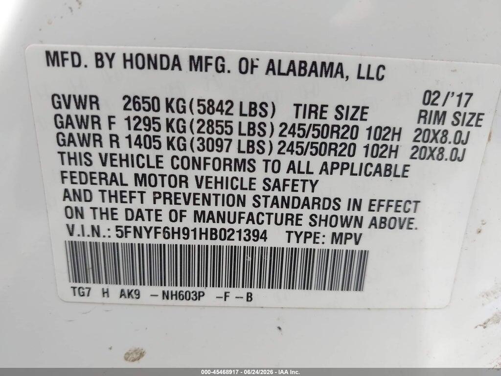 5FNYF6H91HB021394 2017 HONDA PILOT photo no. 9
