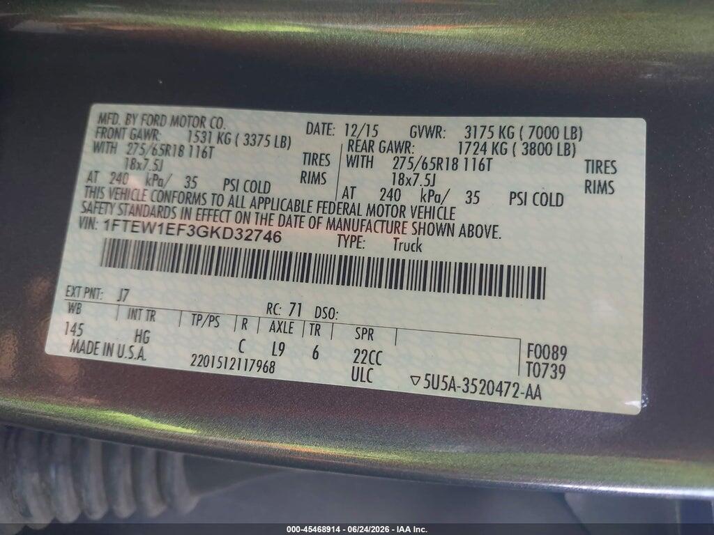 1FTEW1EF3GKD32746 2016 FORD F-150 photo no. 9