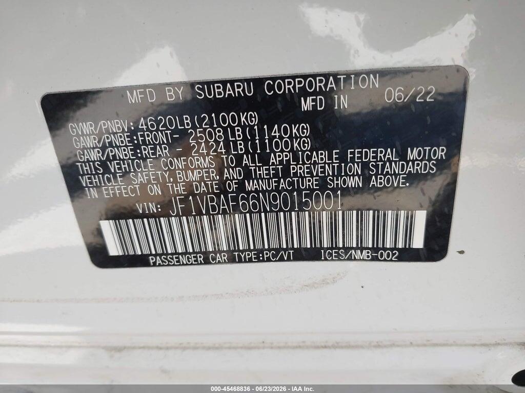JF1VBAF66N9015001 2022 SUBARU WRX photo no. 9