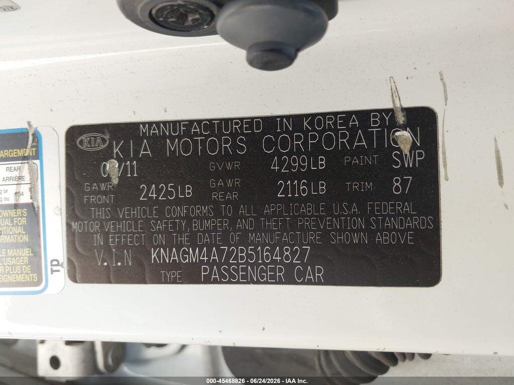 KNAGM4A72B5164827 2011 KIA OPTIMA photo no. 9