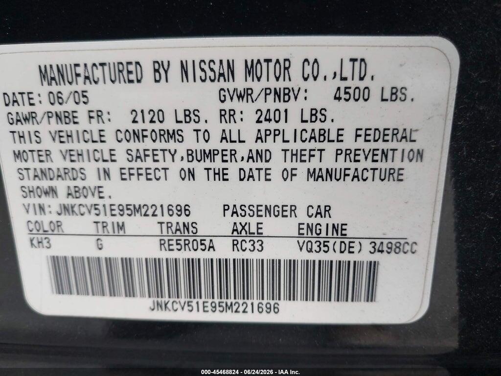 JNKCV51E95M221696 2005 INFINITI G35 photo no. 9