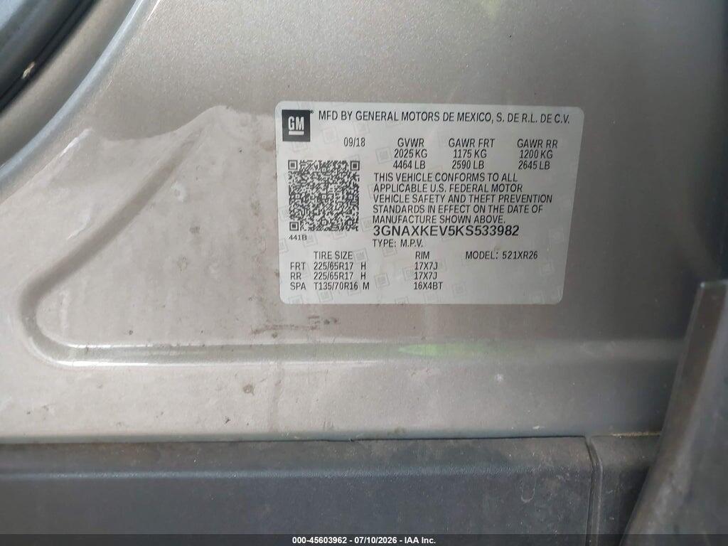 3GNAXKEV5KS533982 2019 CHEVROLET EQUINOX photo no. 9