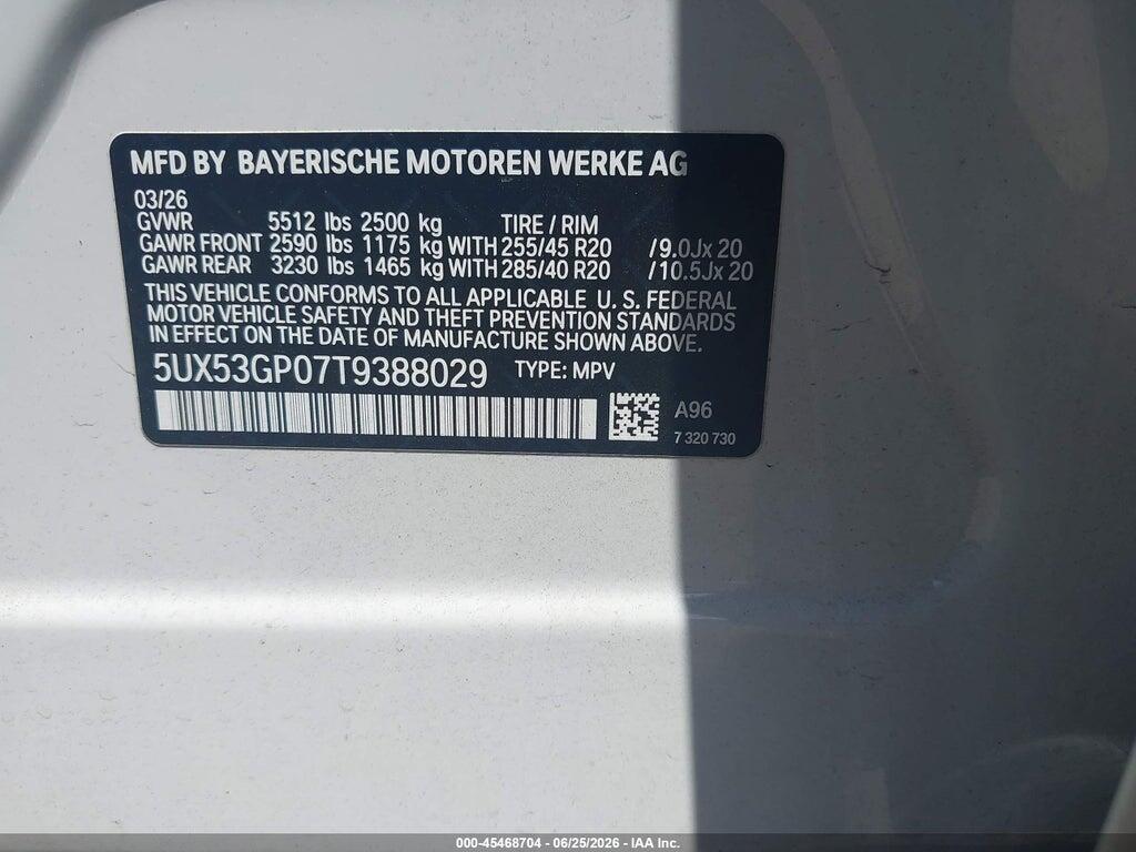 5UX53GP07T9388029 2026 BMW X3 photo no. 9