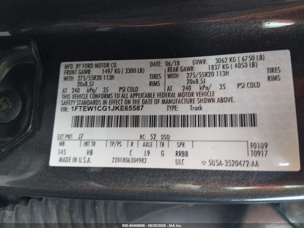 1FTEW1CG1JKE65587 2018 FORD F-150 photo no. 9