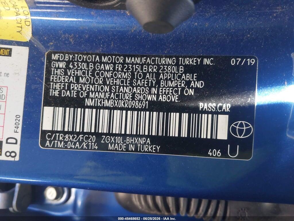 NMTKHMBX0KR098691 2019 TOYOTA C-HR photo no. 9