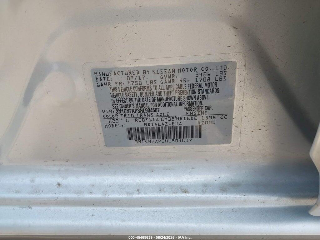 3N1CN7AP3HL904607 2017 NISSAN VERSA photo no. 9