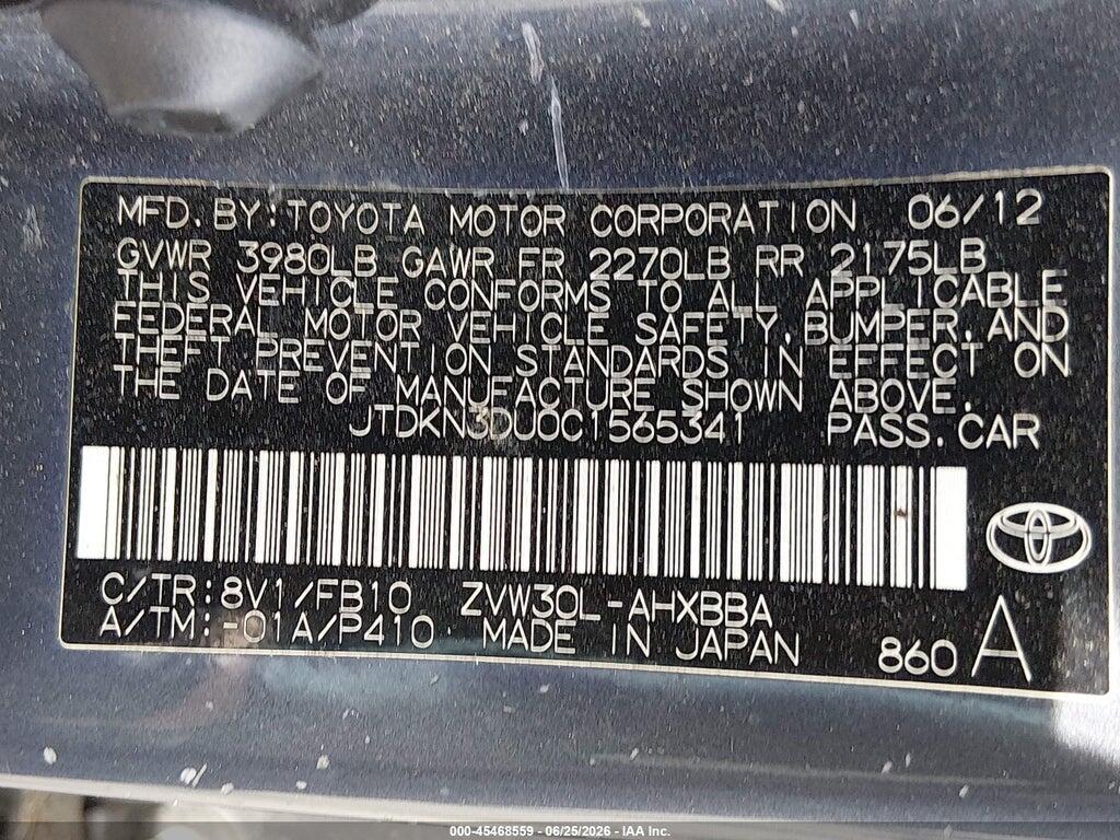 JTDKN3DU0C1565341 2012 TOYOTA PRIUS photo no. 9