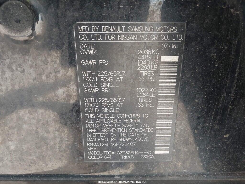 KNMAT2MT4GP722407 2016 NISSAN ROGUE photo no. 9